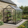Lean-To Greenhouse, Garden Greenhouse Made Of Polycarbonate, With Sliding Door, Adjustable Roof Window, Base, 127 X 253 X 240 Cm, Black-XY410353